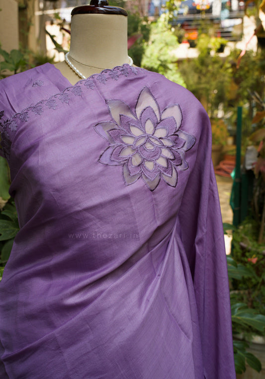 Lavender Tussar Saree with Aplique work