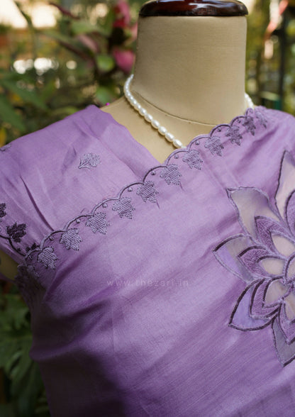 Lavender Tussar Saree with Aplique work