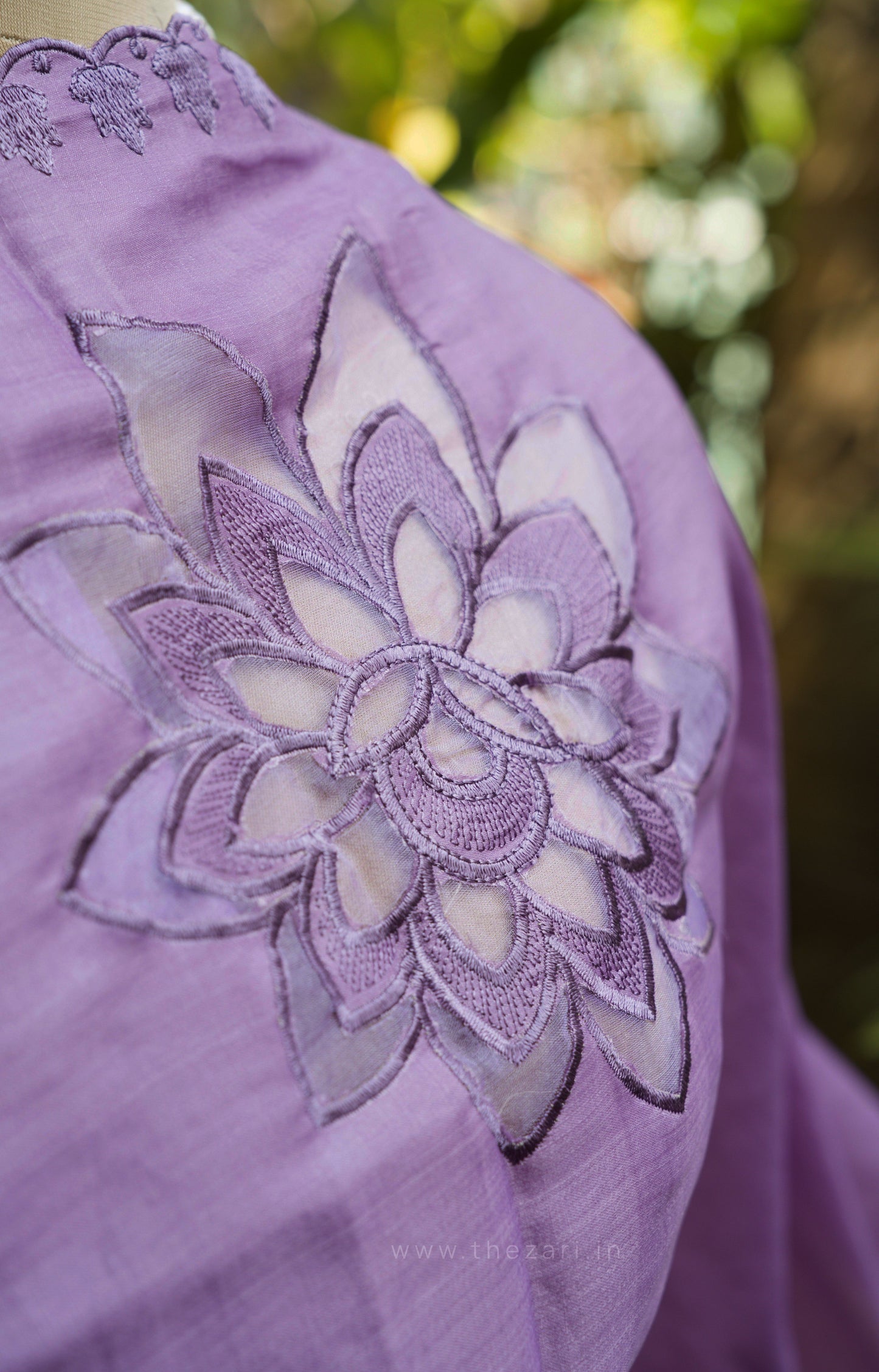 Lavender Tussar Saree with Aplique work