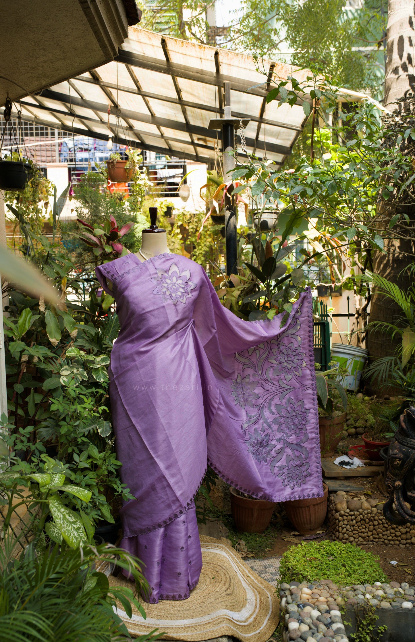 Lavender Tussar Saree with Aplique work