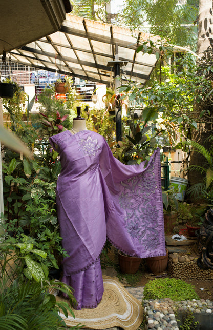 Lavender Tussar Saree with Aplique work