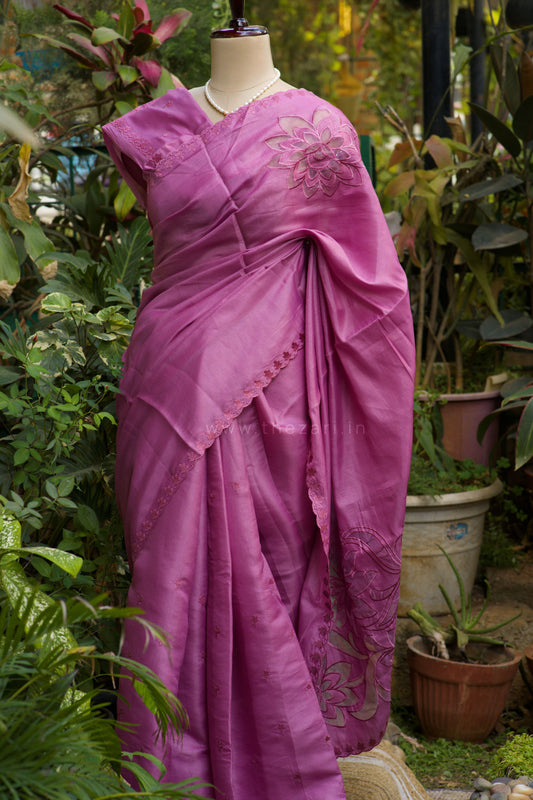 Pink Tussar Saree with Aplique work