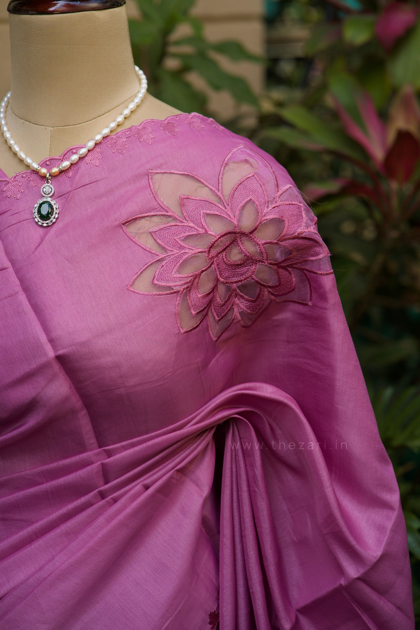 Pink Tussar Saree with Aplique work