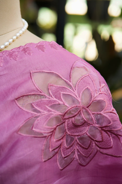 Pink Tussar Saree with Aplique work