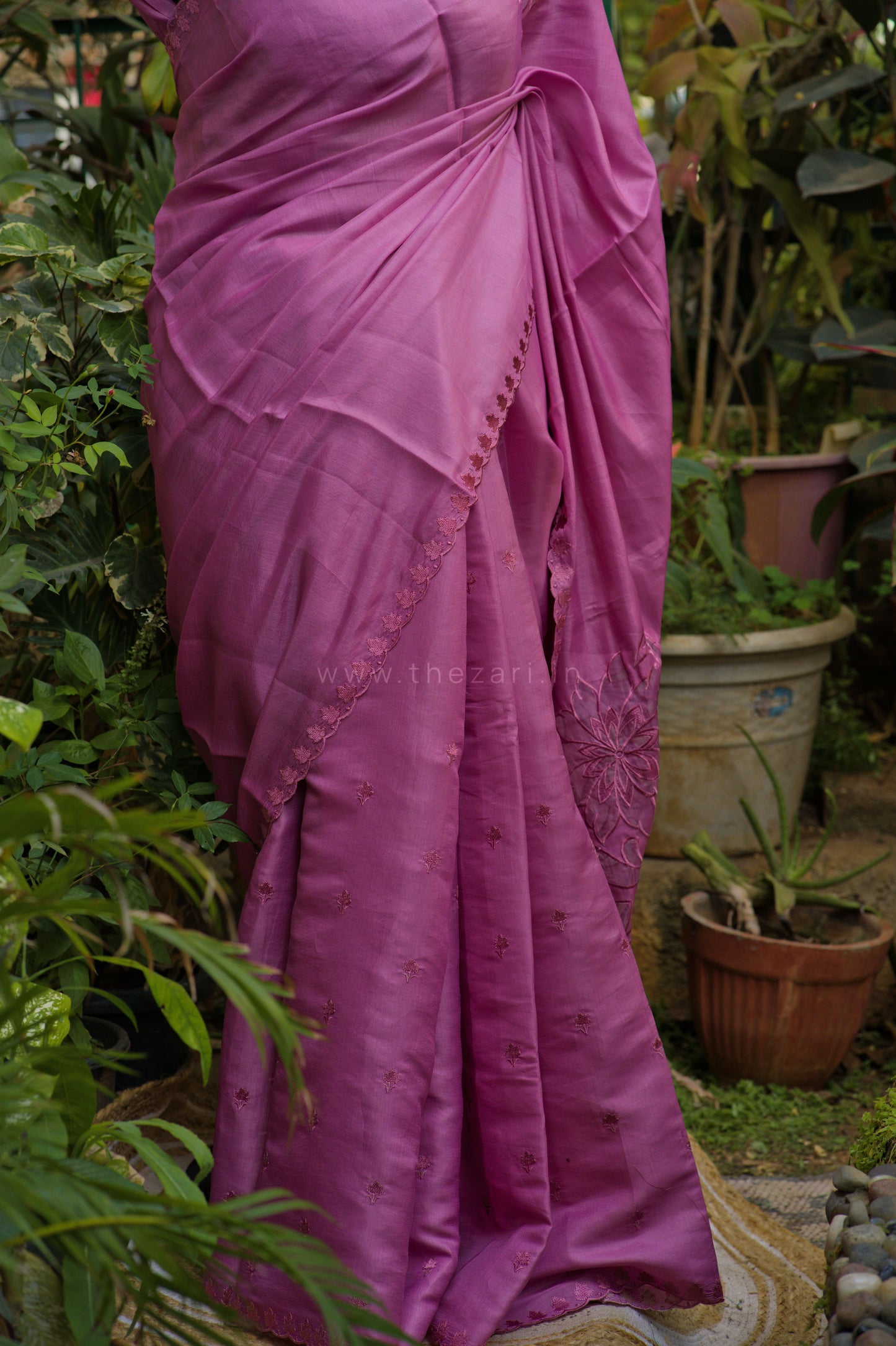 Pink Tussar Saree with Aplique work