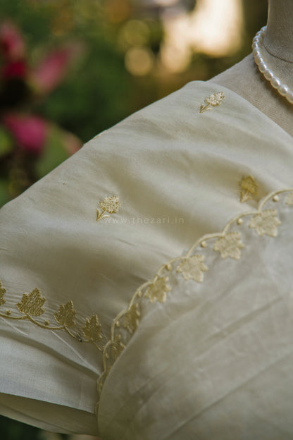 White Tussar Saree with Aplique work
