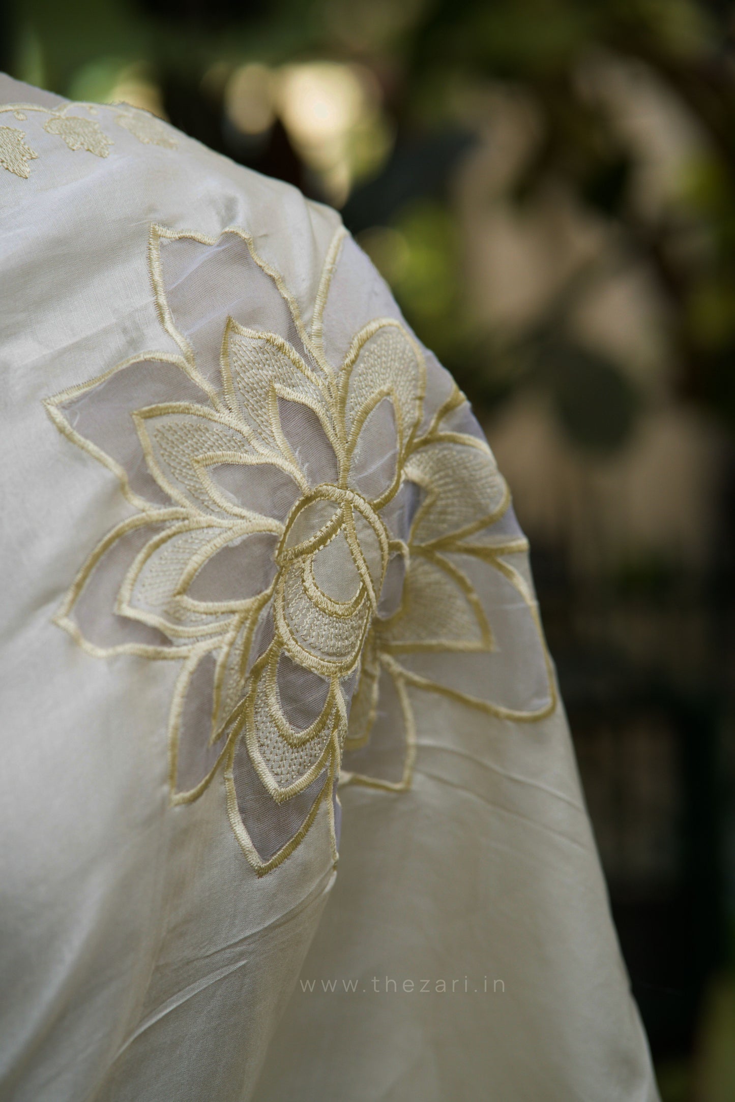 White Tussar Saree with Aplique work