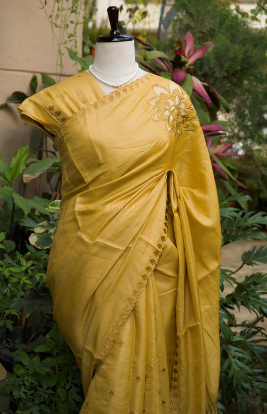 Yellow Tussar Saree with Aplique work