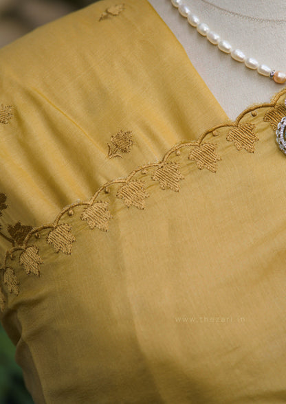 Yellow Tussar Saree with Aplique work