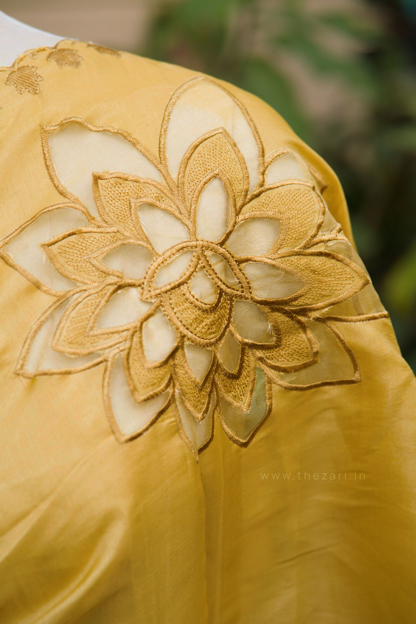 Yellow Tussar Saree with Aplique work