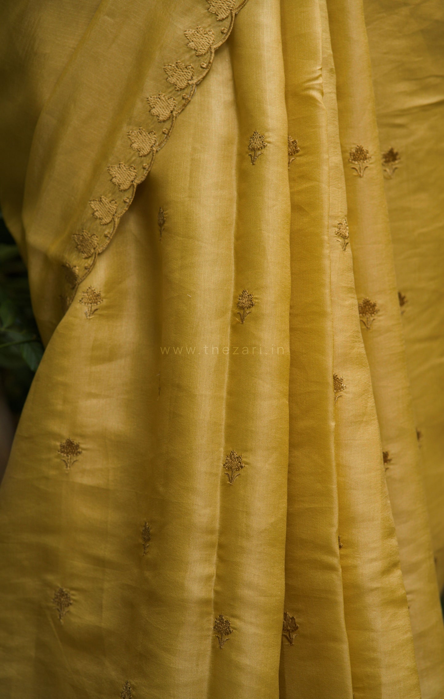 Yellow Tussar Saree with Aplique work