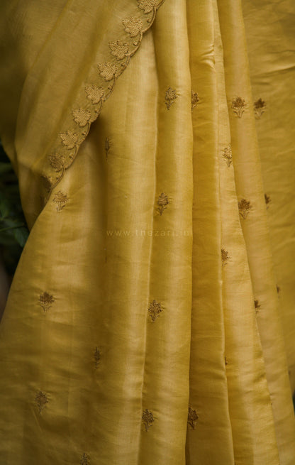 Yellow Tussar Saree with Aplique work