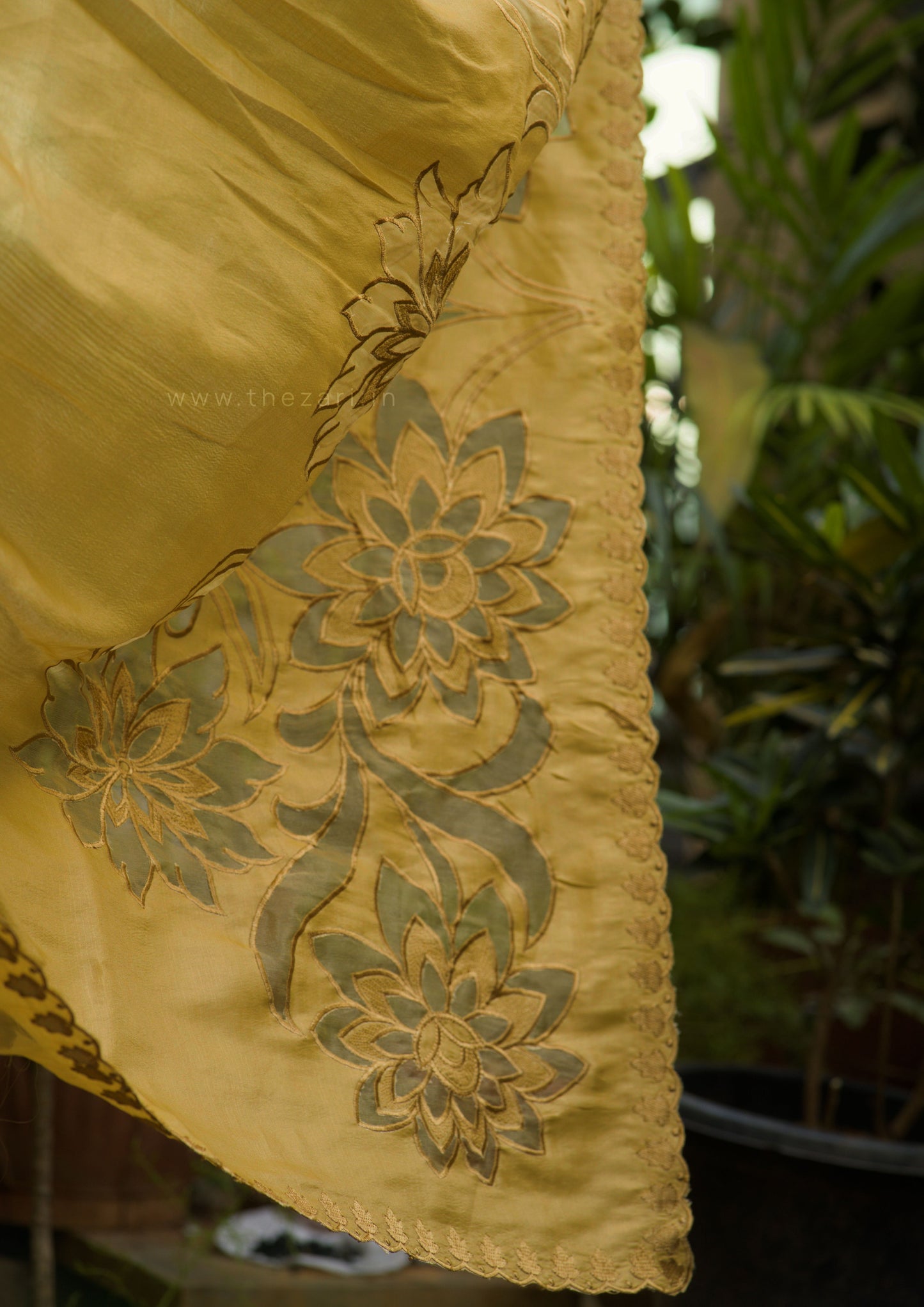 Yellow Tussar Saree with Aplique work