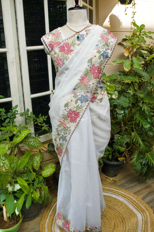White Linen Tissue Saree