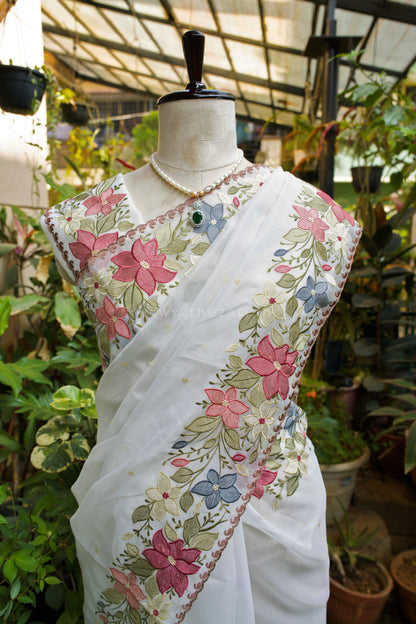 White Linen Tissue Saree