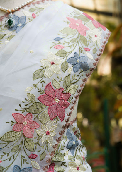 White Linen Tissue Saree