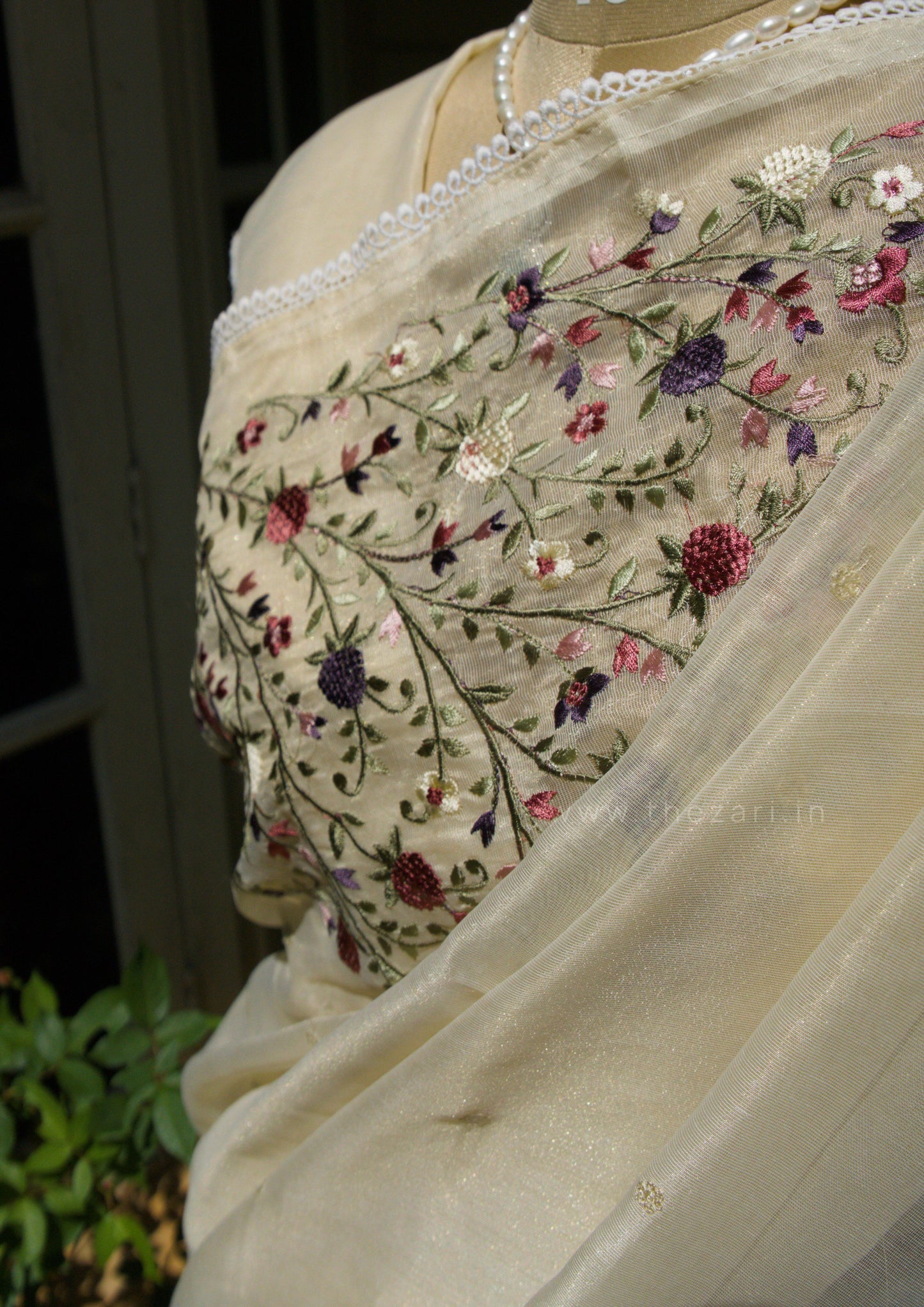 White Linen Tissue saree with Korean work