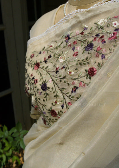 White Linen Tissue saree with Korean work