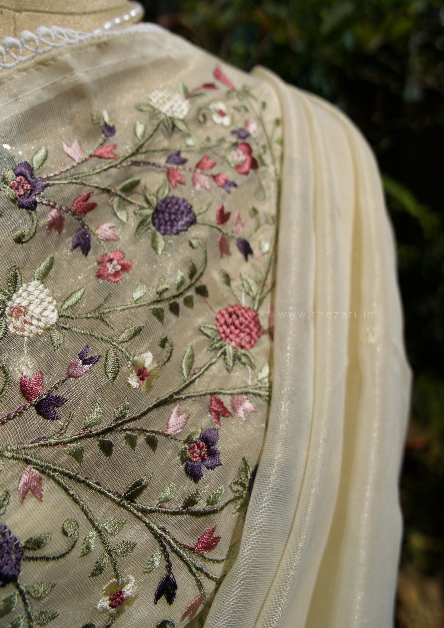 White Linen Tissue saree with Korean work