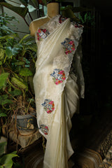 White Tissue Saree in Kamadhenu Motifs