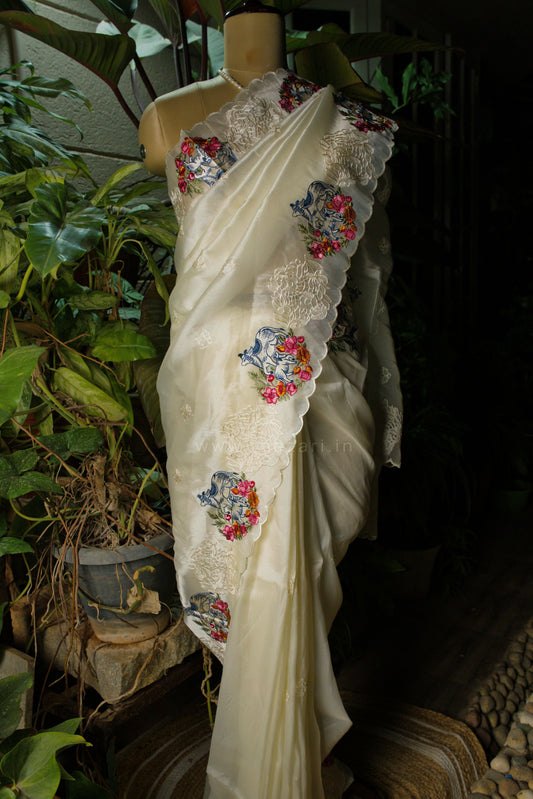 White Tissue Saree in Kamadhenu Motifs