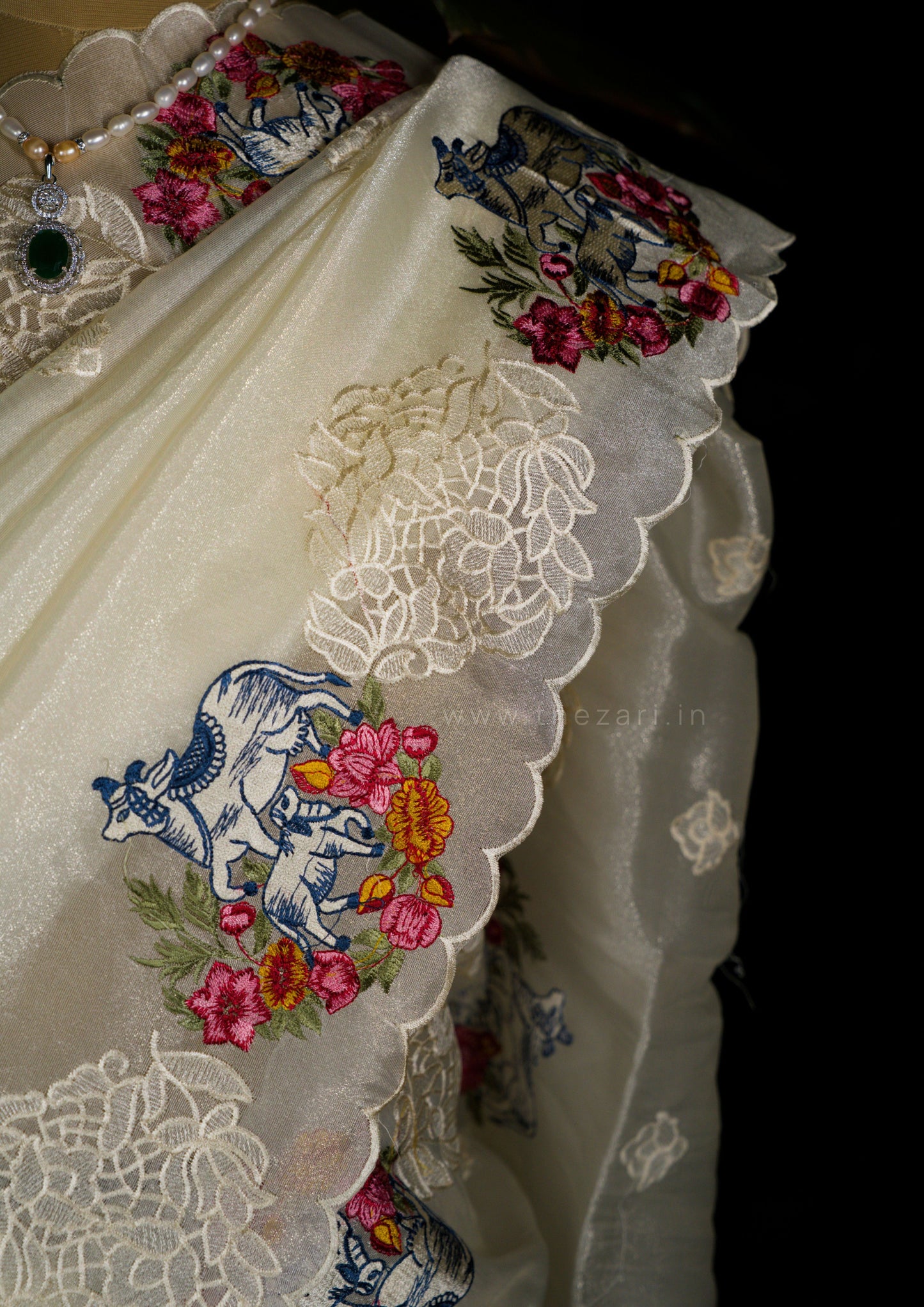 White Tissue Saree in Kamadhenu Motifs
