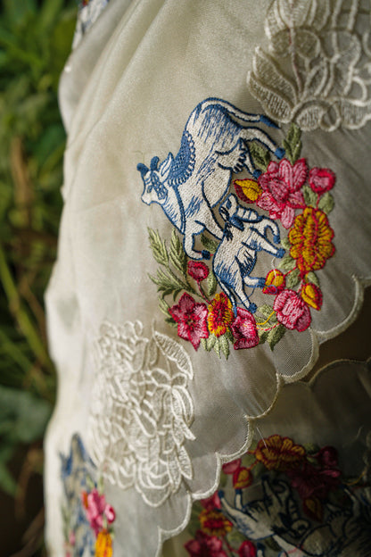 White Tissue Saree in Kamadhenu Motifs