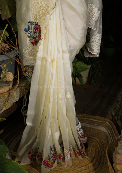 White Tissue Saree in Kamadhenu Motifs