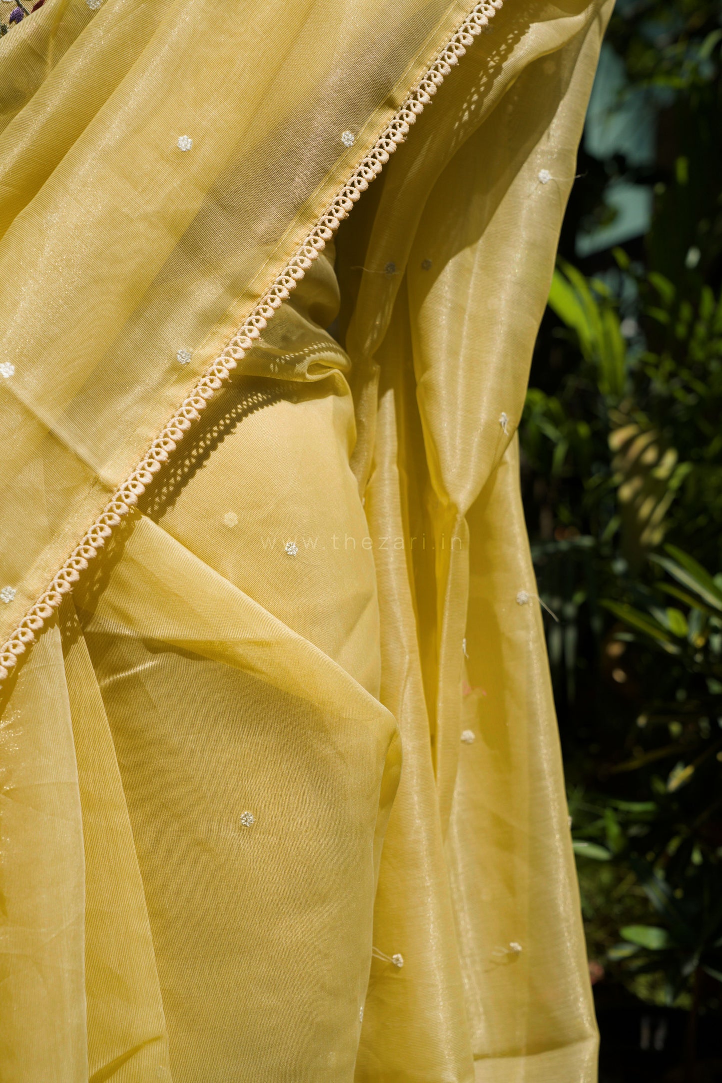 Yellow Linen Tissue saree with Korean work
