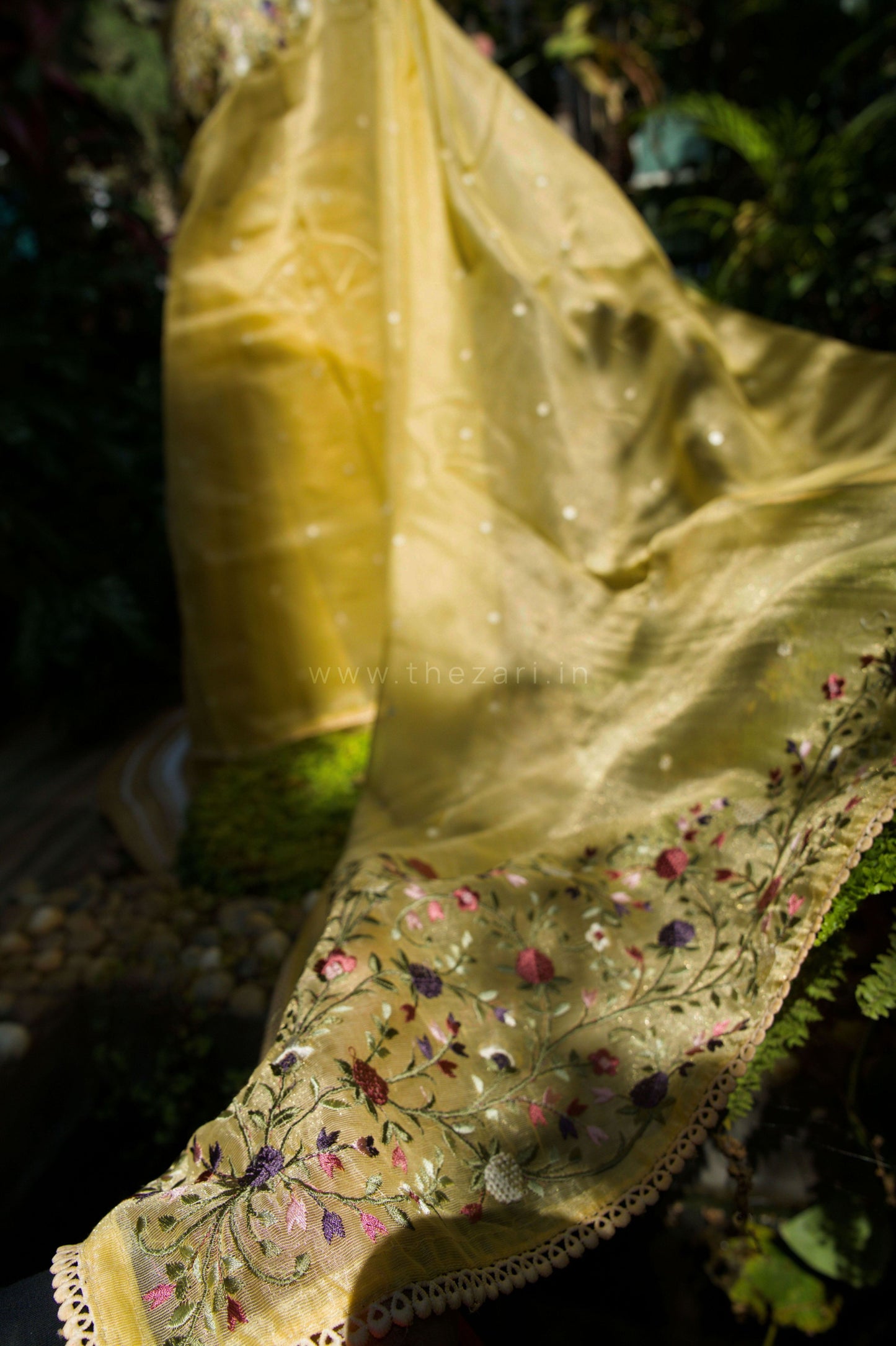 Yellow Linen Tissue saree with Korean work