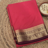 Pink With Maroon Border Semi Crepe Silk