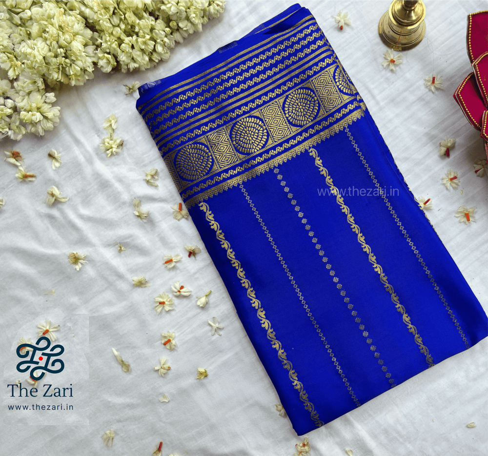 Pure Mysore crepe silk with vertical lines Royal blue color