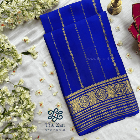 Mysore Silk saree with blue vertical lines crepe saree the zari