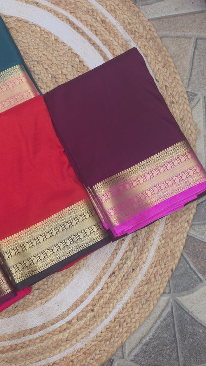 Green With Maroon Border Semi Crepe Silk