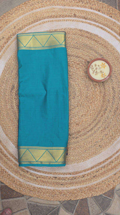 Blue Semi Crepe Silk Half And Half Pattern
