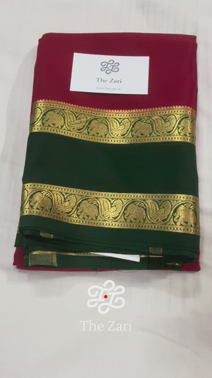 Pure  Mysore crepe silk - Red & Green