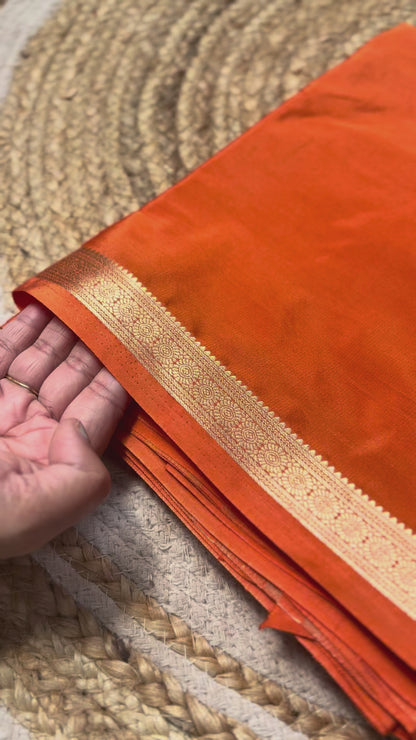 Orange Mysore Silk Crepe Saree