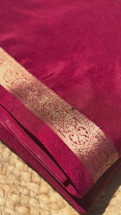 Maroon Mysore Silk Crepe Saree