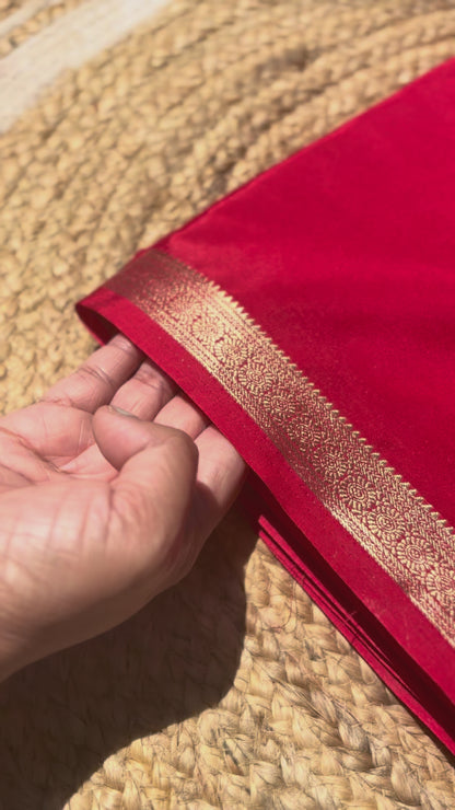 Red Mysore Silk Crepe Saree