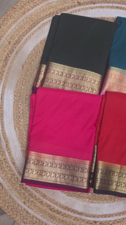 Green With Maroon Border Semi Crepe Silk