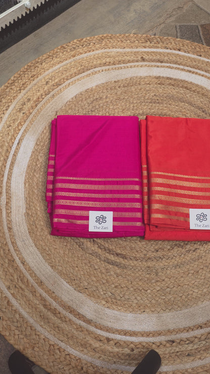 Pink Semi Crepe Silk Four Line Border