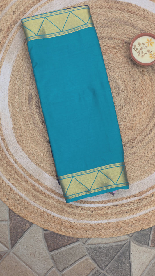 Blue Semi Crepe Silk Half And Half Pattern